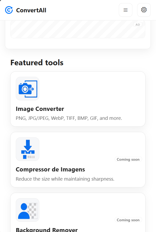 Versão mobile do ConverteTudo — interface otimizada para smartphones e tablets.