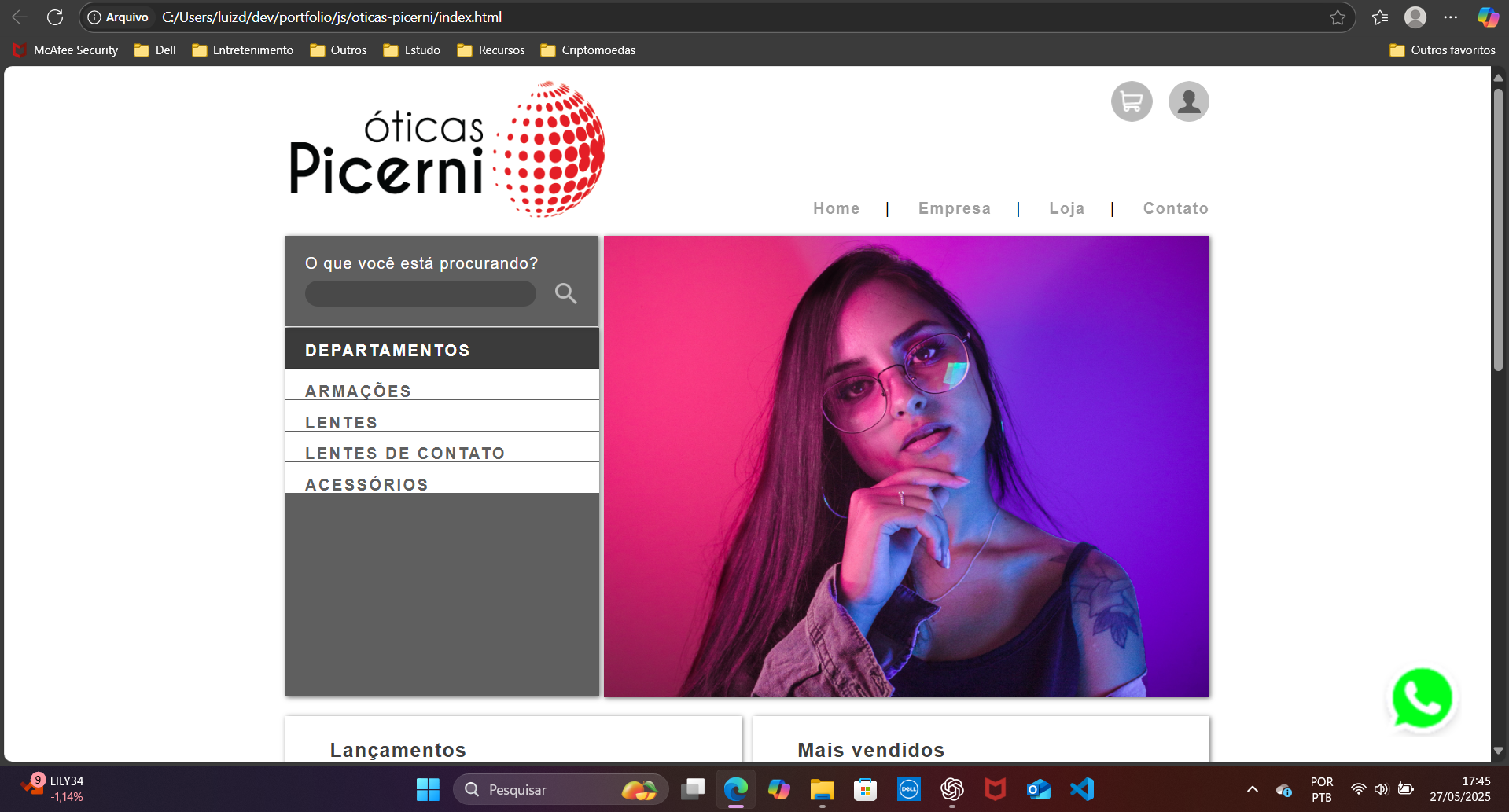 Tela de boas-vindas do E-commerce