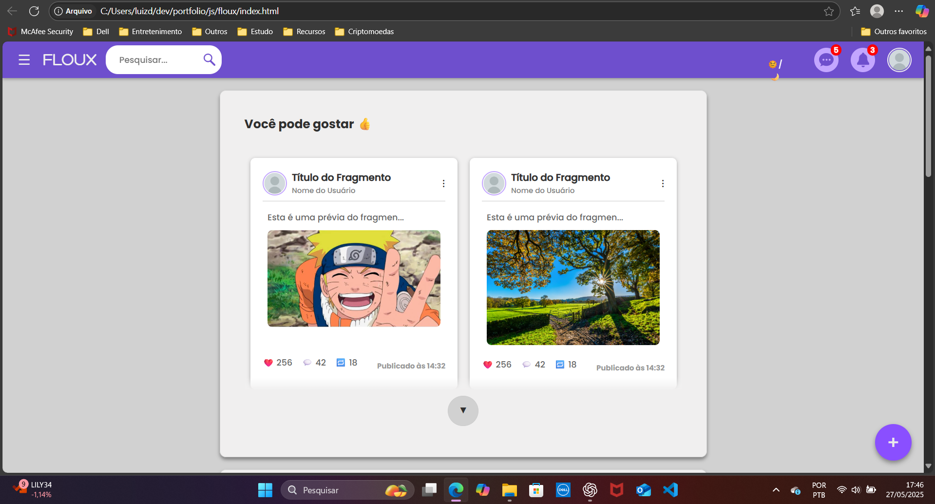 Tela Inicial do Floux (Em desenvolvimento)