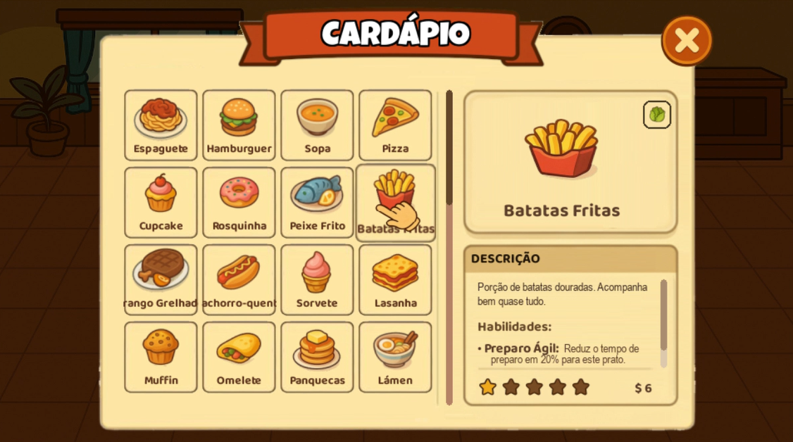 Cardápio expandido com novos pratos e pré-visualização