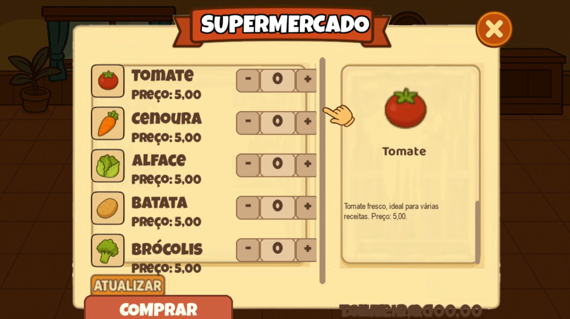 Protótipo da tela do supermercado tomando forma