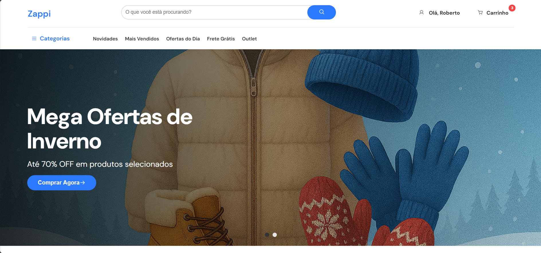 Layout inicial da homepage do Zappi